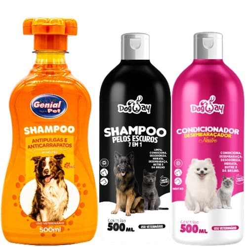 Kit Shampoo Antipulgas Para Cachorro E Gatos + Condicionador + Shampoo Escurecedor Pelos Escuros