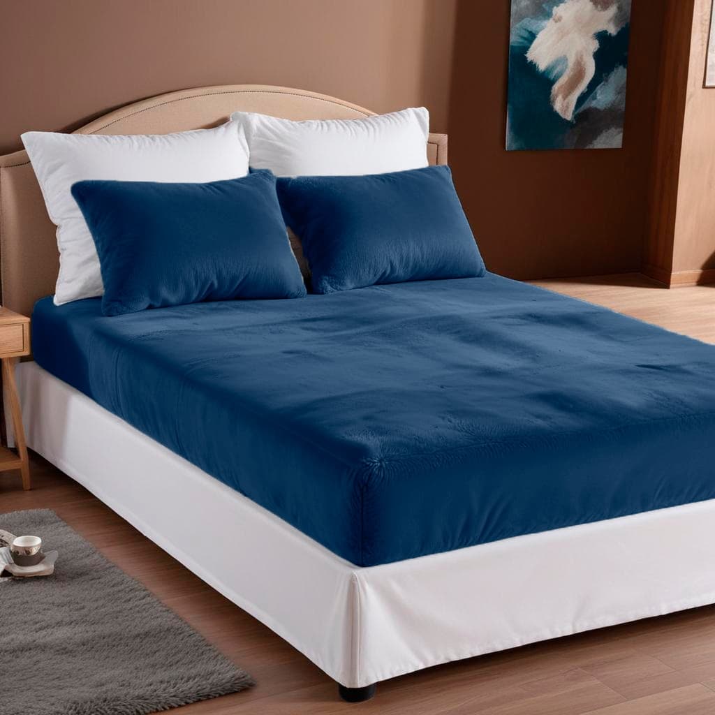 Jogo De Lençol 3 Peças Casal / Queen Plush Manta Flannel - Azul Marinho