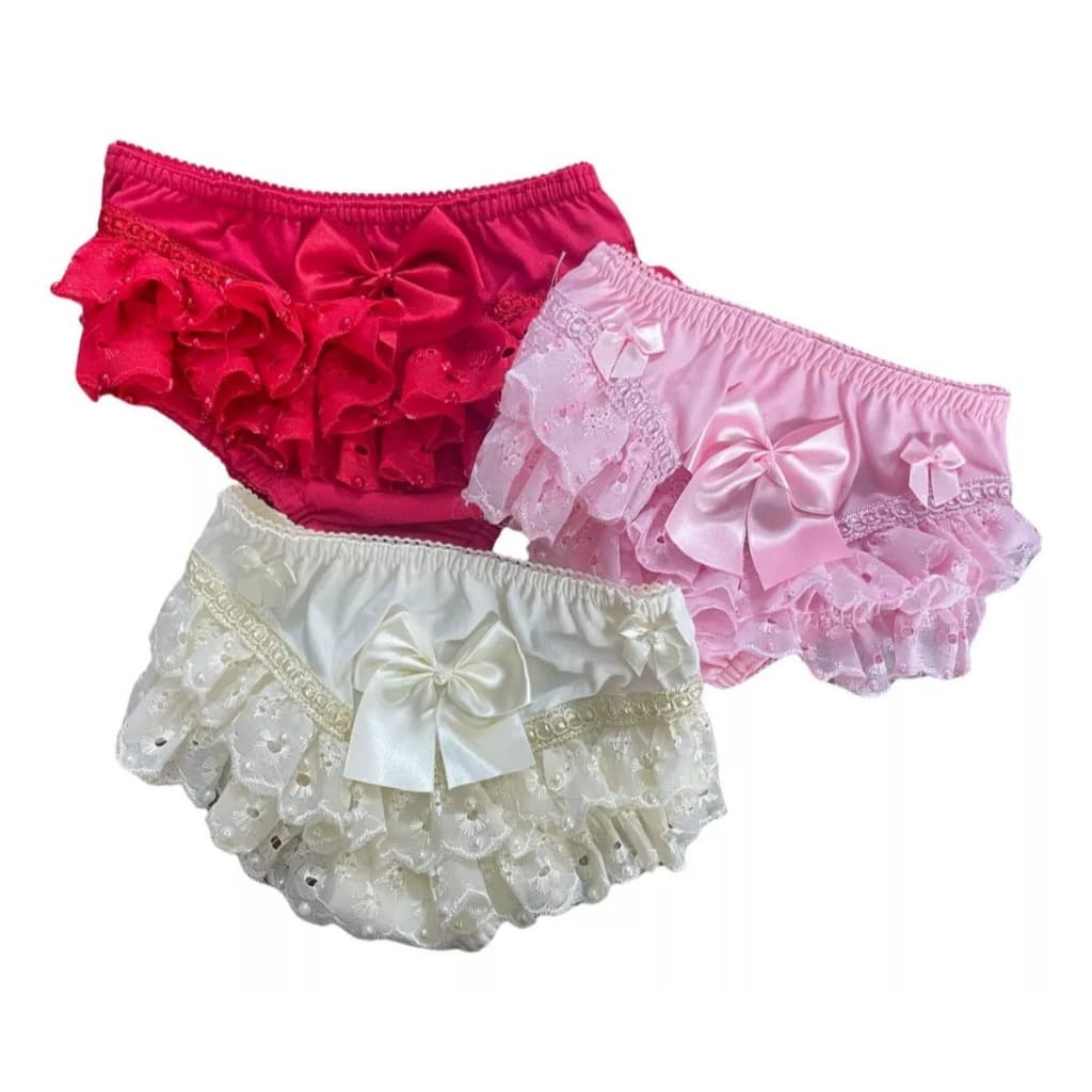 Kit C/ 3 Calcinha Renda Infantil Bunda Rica Bebê Menina Tapa Fraldas