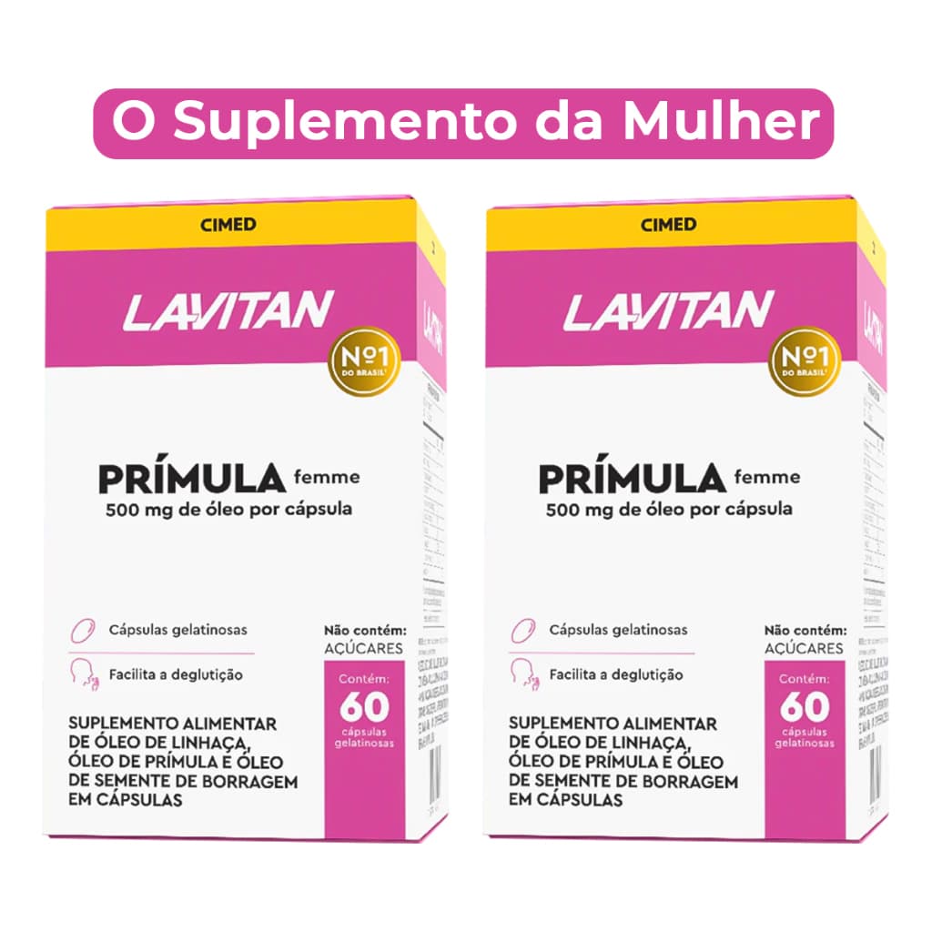 Kit 2 Lavitan Prímula Suplemento Mulher Vitamina E Linhaça Borragem 60cp Cimed Suplementos Feminino