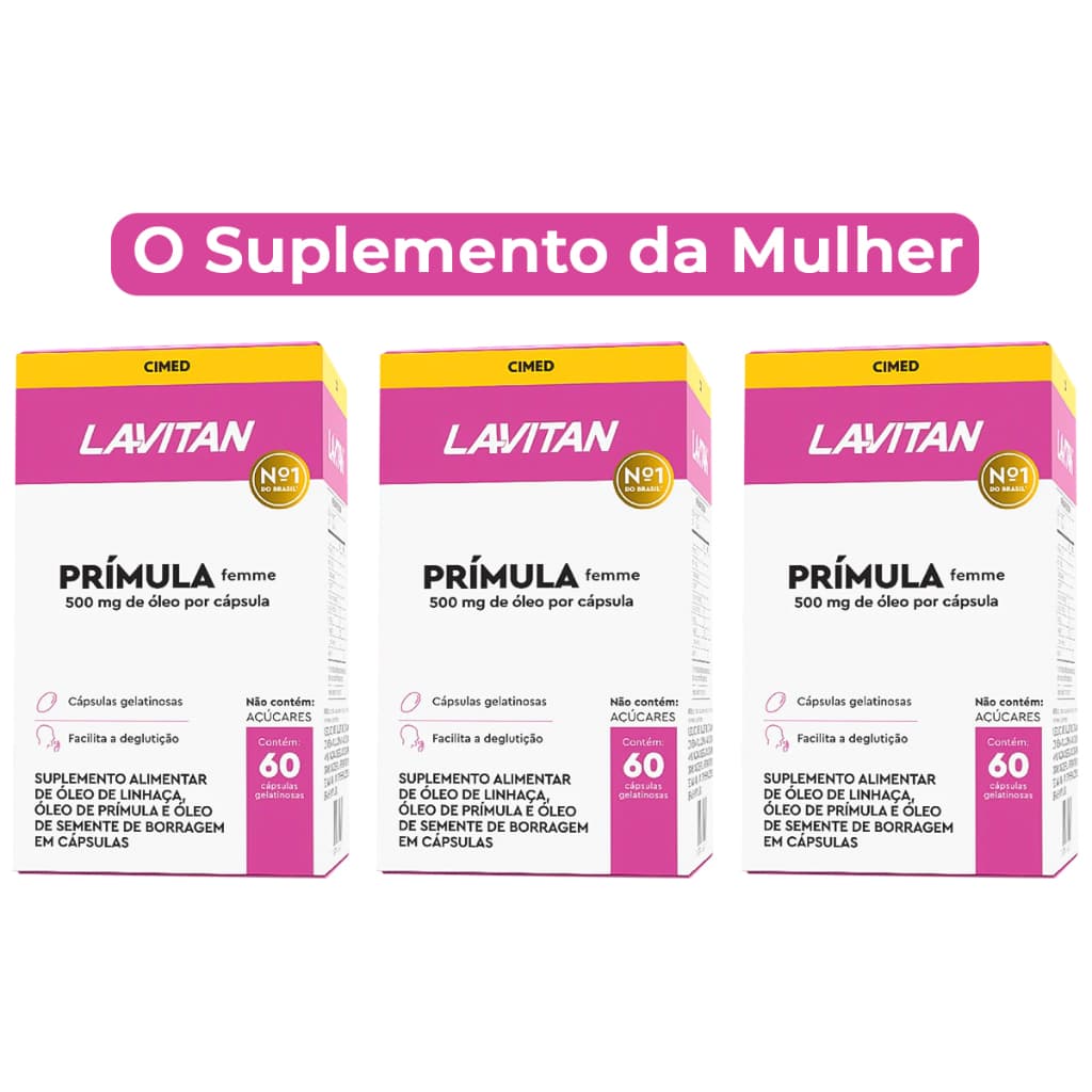 Kit 3 Lavitan Prímula Suplemento Mulher Vitamina E Linhaça Borragem 60cp Cimed Suplementos Feminino