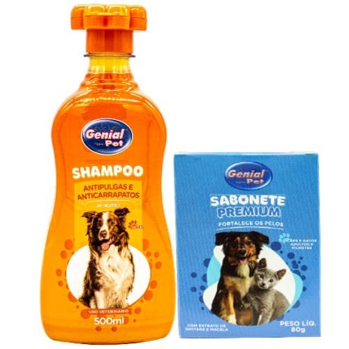 Shampoo Anti Pulgas e Carrapatos 500ml , Sabonete para Cachorro e Gato Genial Pet