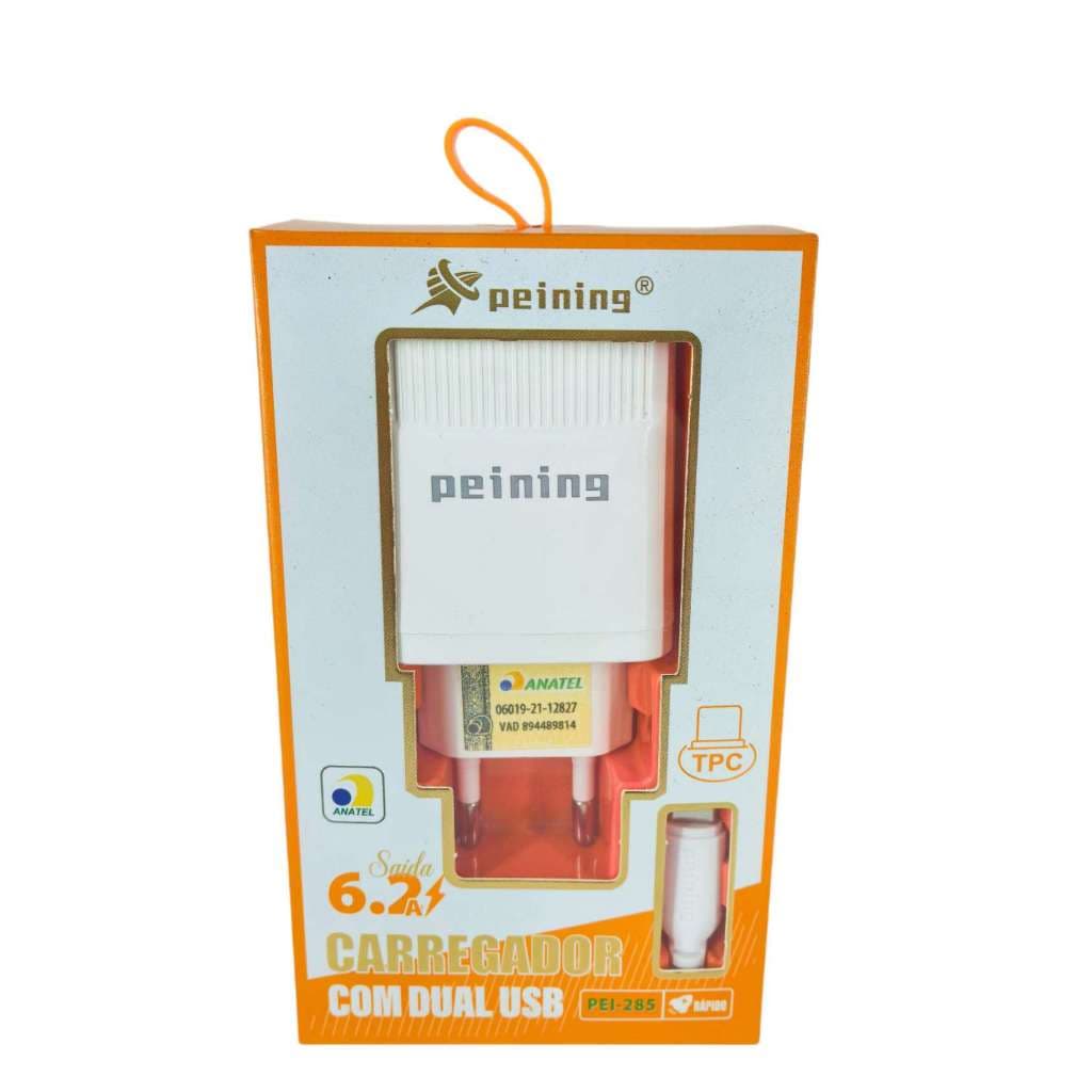 Kit Carregador Para Celular TIPO C Rápido 6.2A  2 USB - Carregador Androide Tipo C Com Anatel