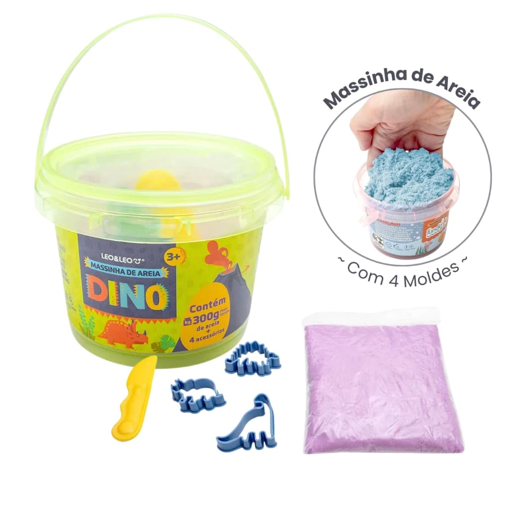 Brinquedo Kit Massinha De Areia Colorida + 4 Moldes Formas Massa Mágica De Modelar 5 Peças Com Baldinho Forminhas Dino Dinossauro Animais Marinhos Infantil Brinquedo Educativo Didático Para Crianças Presente Menino Menina +3 Anos