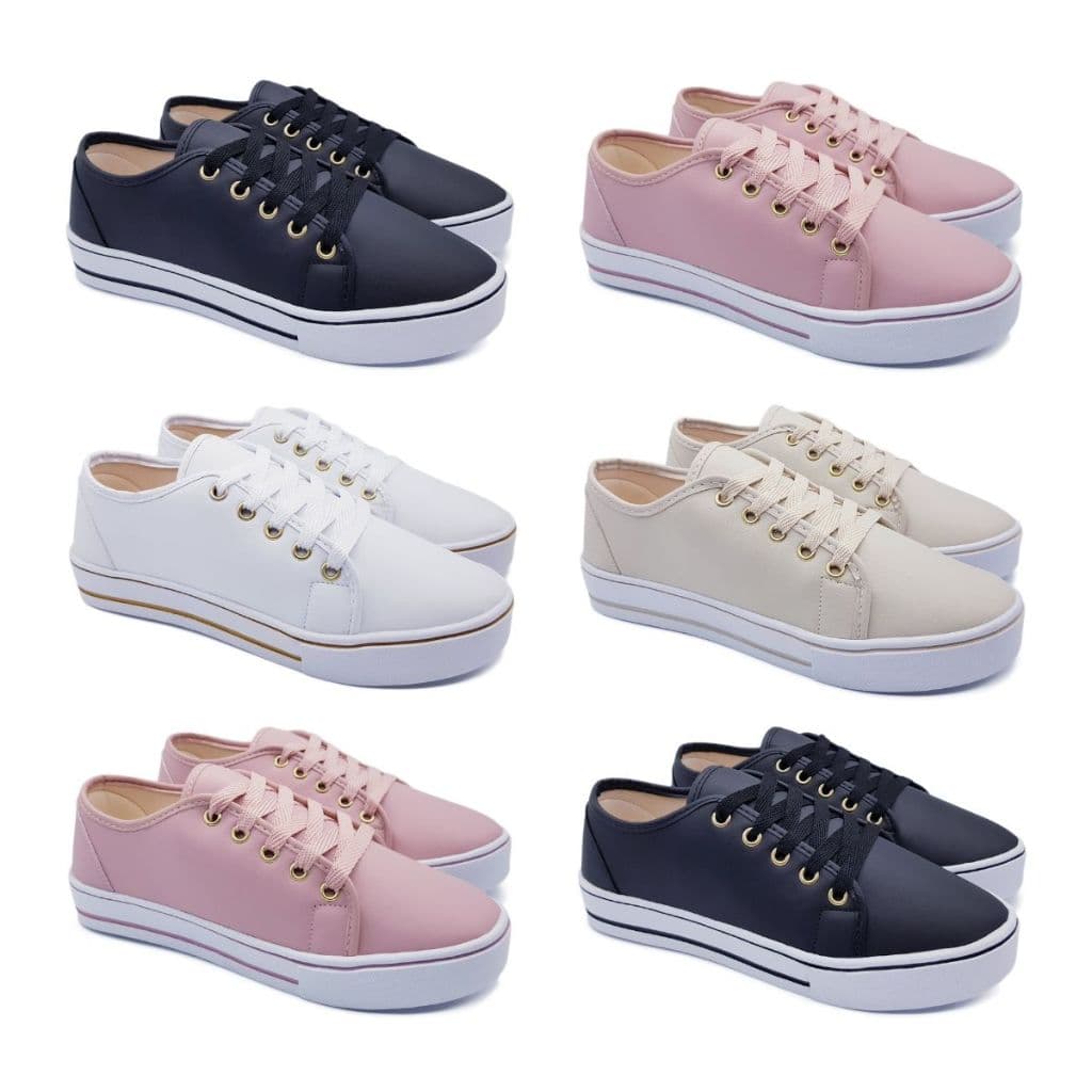 Kit 6 Pares Tênis Feminino Casual Básico Sapatenis Sapato Leve Confortável Sola Alta Revenda P79