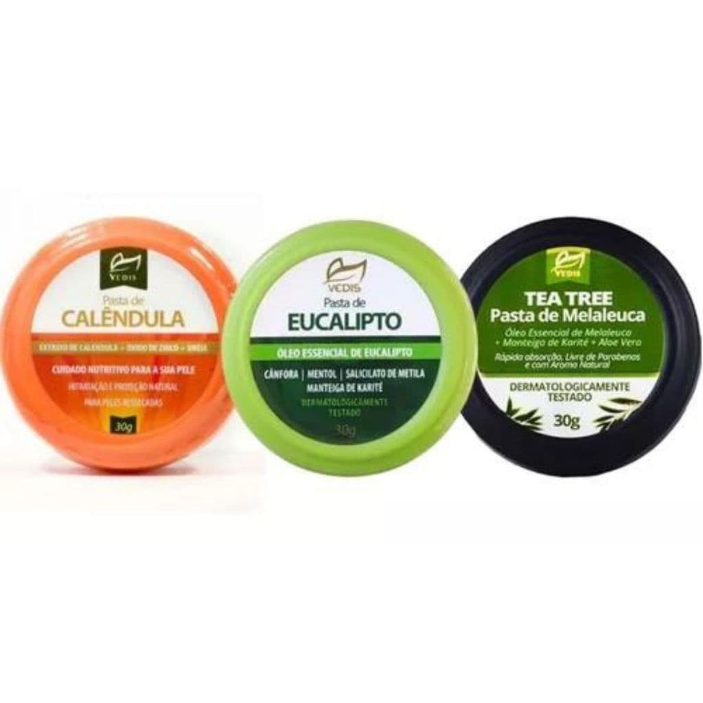 Kit 3 Pasta Vedis Eucalipto Melaleuca Calêndula Cicatrizante