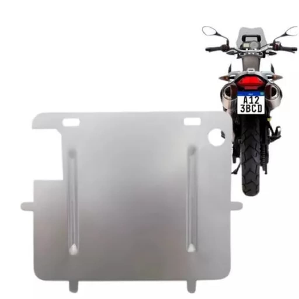 Suporte Reforço Protetor de placa de aço moto mercosul 190 x 160mm