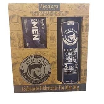 Kit Shampoo 3em1 300ml & Cera Estilizadora 120g + Sabonete Hidratante 60g - Hedera