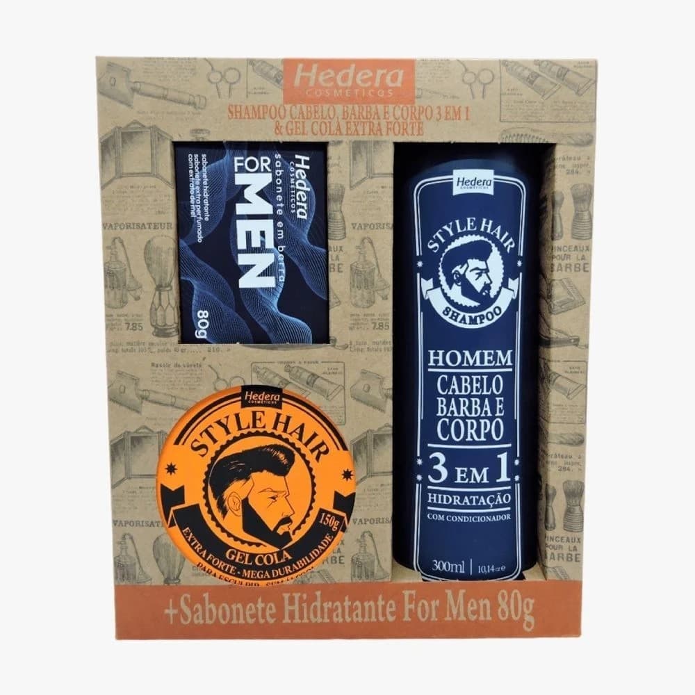Kit Masculino Shampoo 3em1 300ml + Gel Cola 150g + Sabonete Hidratante 80g