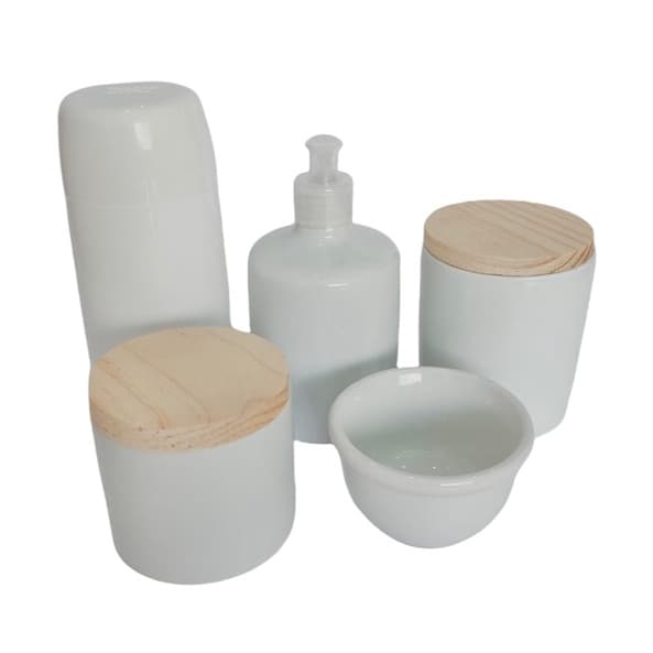 Kit Higiene Bebe Porcelana Branca Maternidade Menina Menino 5 Peças