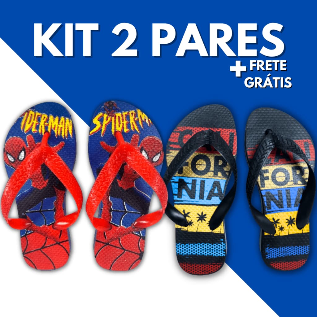 Kit 2 Pares Chinelo Sandalia Masculino Infantil Calçado Menino Criança Confortável Macio Estampas Masculina Kids Barato
