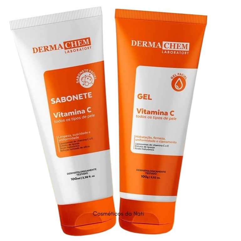 Kit Facial com Sabonete Vitamina C e Gel Anti Idade  Dermachem