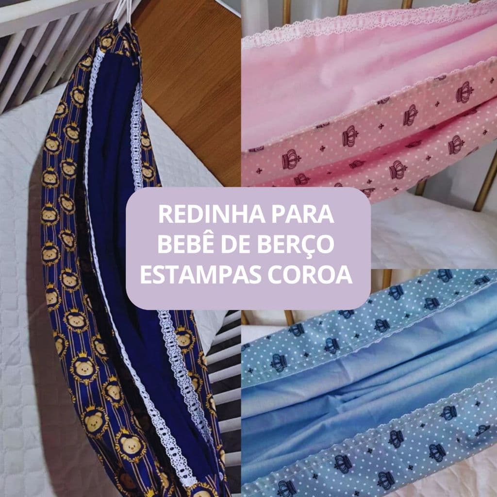 REDE PARA BEBÊ DE BERÇO PADRÃO AMERICANO, MINI BERÇO OU CAMA MONTESSORIANA ESTAMPA COROA