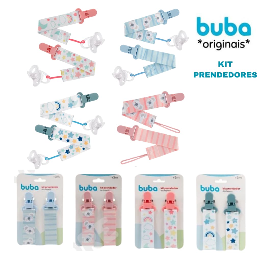 Kit Com 2 Unidades Prendedores de Chupeta Bico Buba Original Clipe Com Trava Bebê Menino Menina Infantil
