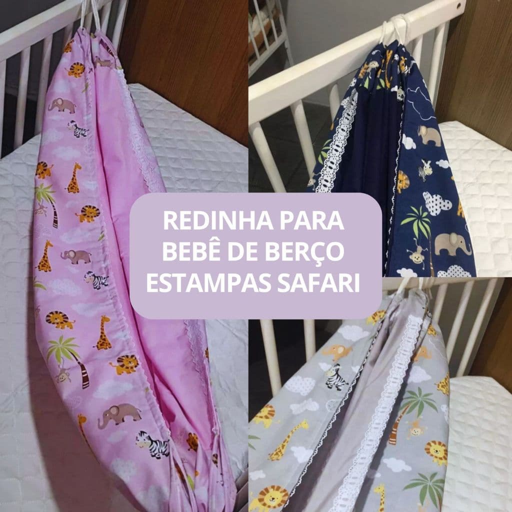 REDE PARA BEBÊ DE BERÇO PADRÃO AMERICANO, MINI BERÇO OU CAMA MONTESSORIANA ESTAMPA SAFARI