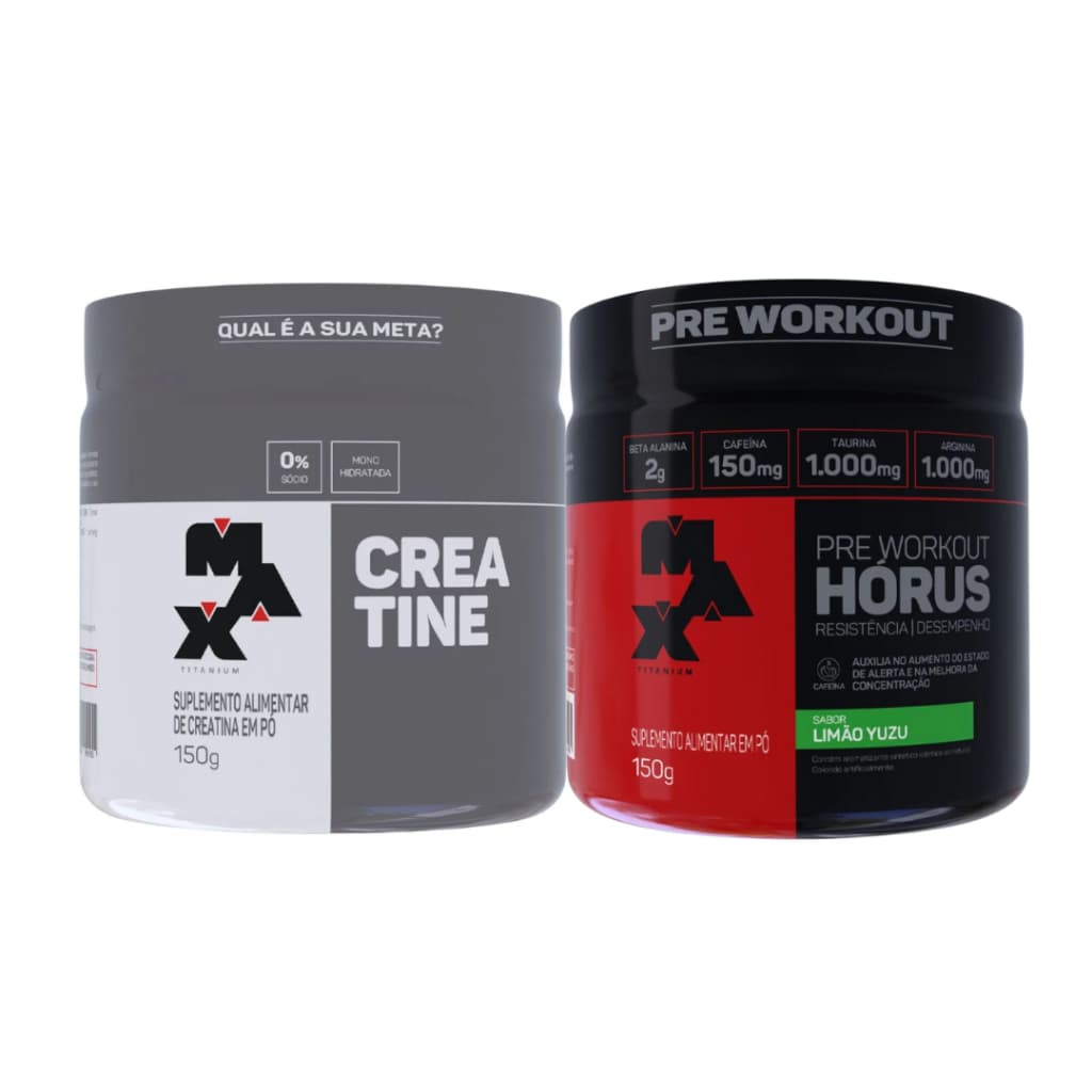 Creatina monohidratada 150g + Pré treino Horus 150g - Max Titanium