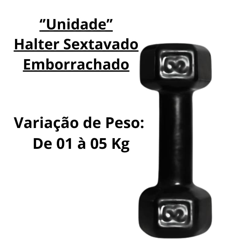 Halter Sextavado Emborrachado 1 a 5 Kg / Treino em casa Crossfit Musculação Peso Academia Fortalecimento Muscular C/1 Un