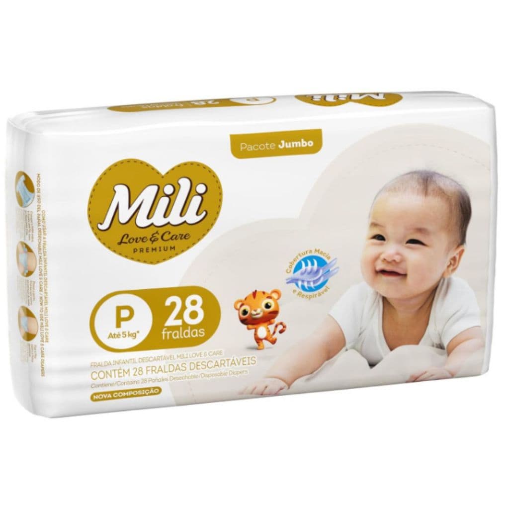 Fralda Mili Love & Care Premium P com 28 unidades