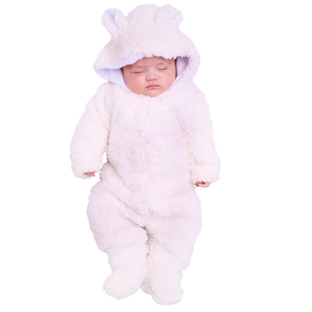 Macacão frio tedy para bebe carneirinho branco com touca inverno forrado roupa de bebê menina menino
