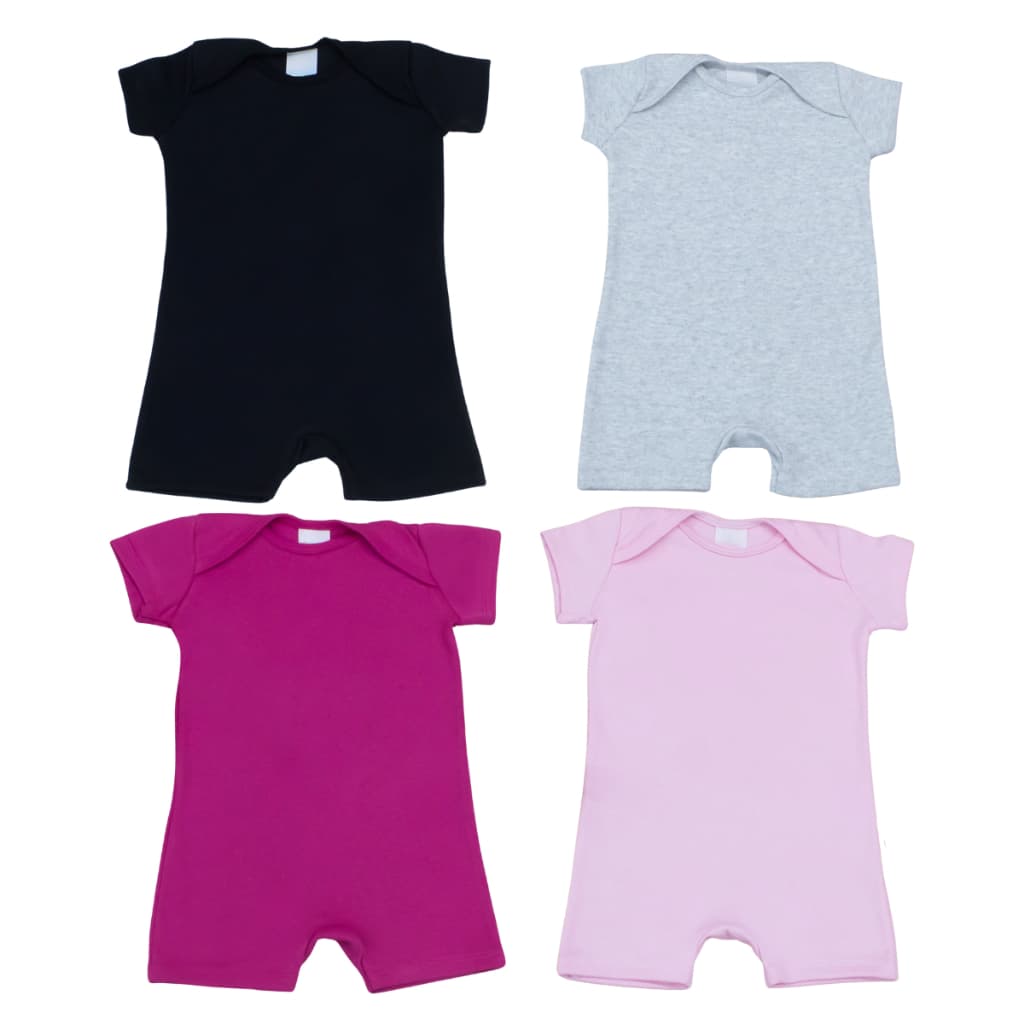 04 Rompers De Bebê Macacão Curto Verão Summer Roupas de Bebê Menina e Menino Suedine 100% Algodão