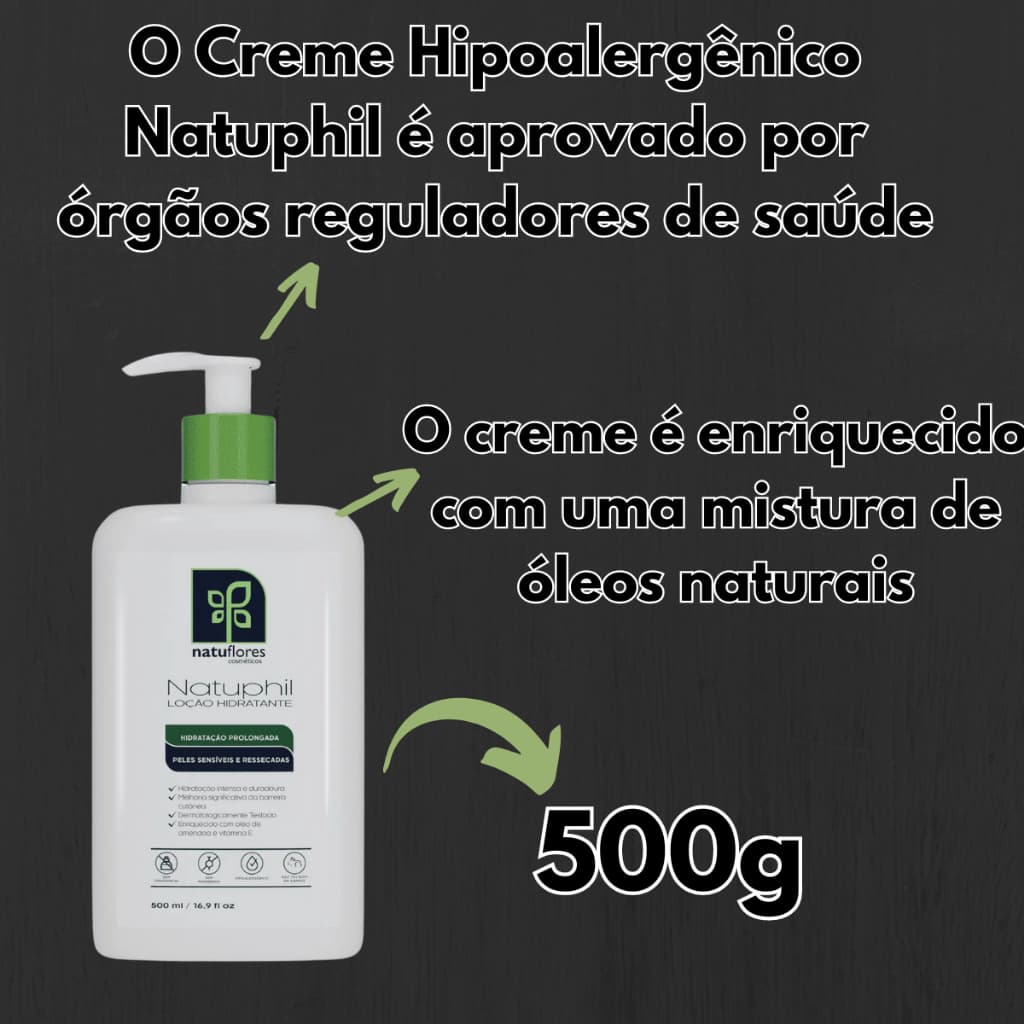 Loção Hidratante Para O Corpo Natuphil sem cheiro hipoalergenico Loção Hidratante Pele Sensível E Seca Natuflores 500ml