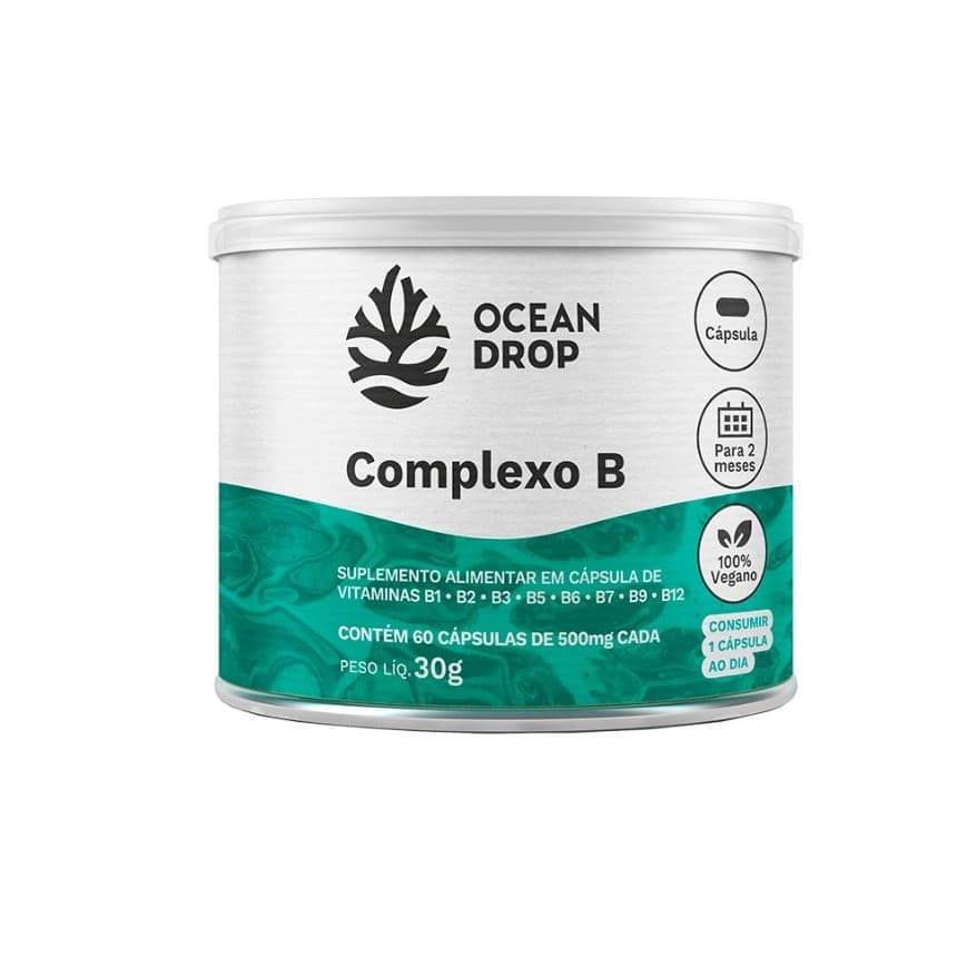 Complexo B 8 Vitaminas 60 Cps B12 Biotina B3 B5 - Ocean Drop VITAMINA B1, B2, B3, B5, B6, B7, B9 e B12