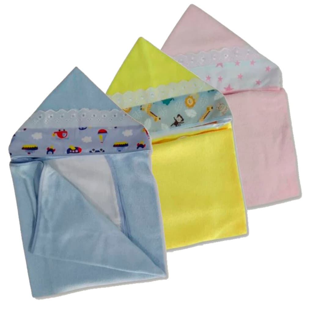 Toalha de Banho com Capuz de Bebê ROSA AZUL AMARELA Forrada com Fralda Recém Nascido - PRONTA ENTREGA