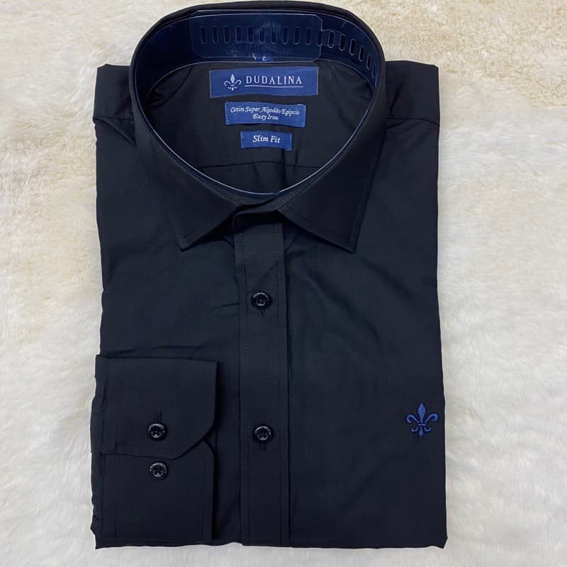 Camisa social masculina manga longa sem bolso slim fite microfibra