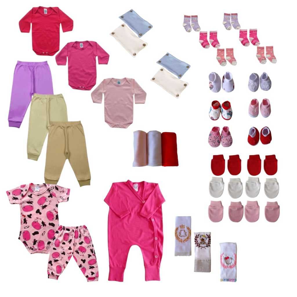 Kit 37 Peças - Enxoval Completo Bebê Culote Macacão Kimono Body Extensor de Body Faixa de Umbigo Meia Luvinhas Sapatinho Roupa De Bebe Enxoval Bebê Neutro Pijama