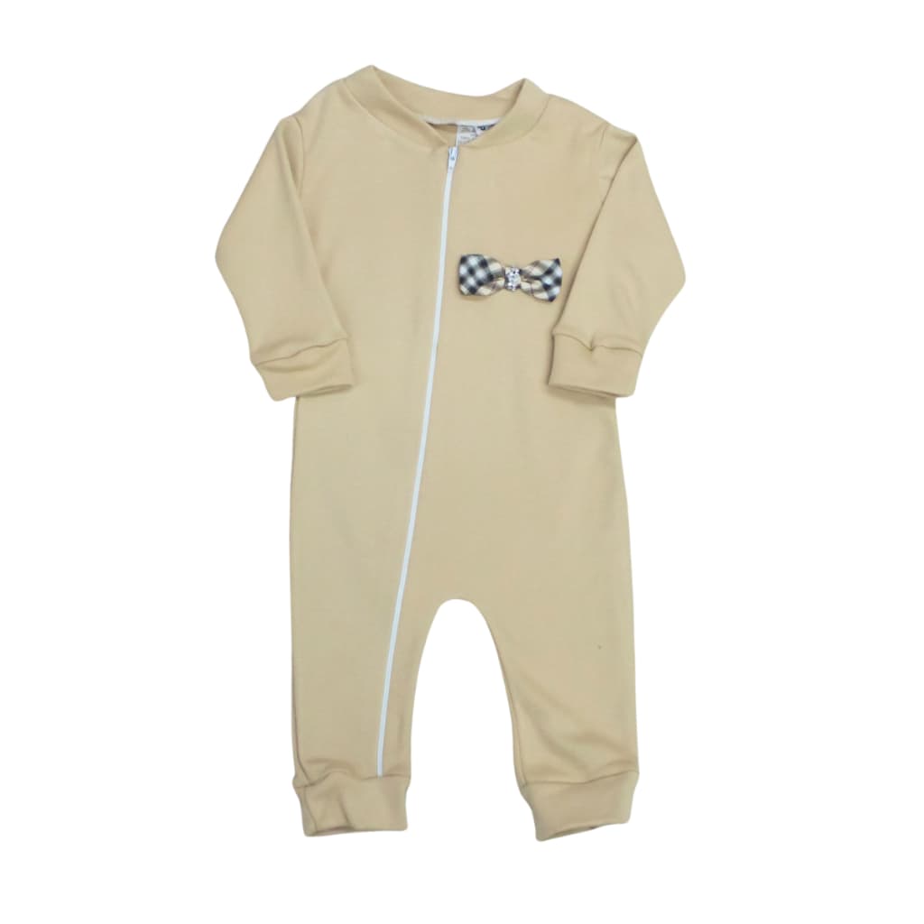 Macacão para bebe menina com ziper Bege Lacinhos roupas de bebê enxoval bebe menina maternidade