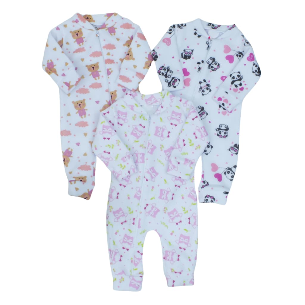 Macacão de zíper para bebê soft menina menino frio 03 peças estampado roupas de bebê inverno