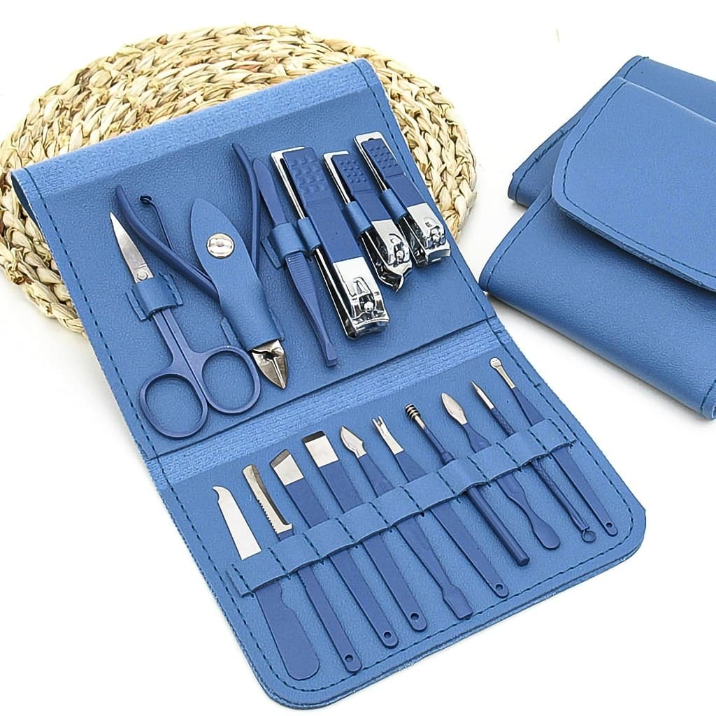 Kit 16pçs Cortador Unha Pedicure Tesoura Aço Inox com Bolsa Dobrável Portátil e Completo