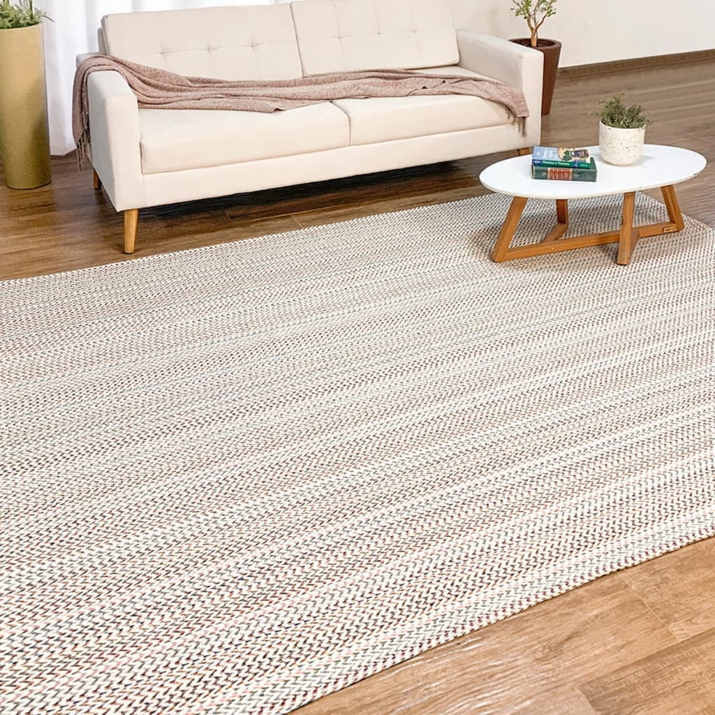 Tapete Sala Chevron Antiderrapante 2,00 x 3,00m Artesanal Natural 100% Algodão Cru Colorido
