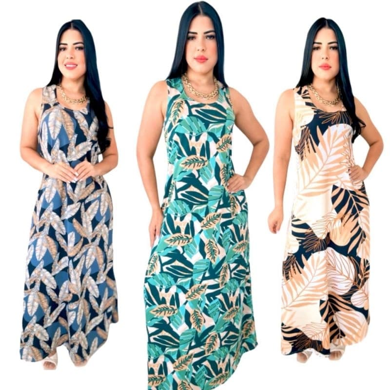 Vestido Feminino Longo  Elegante De Malha Confortável Vestido Regata Soltinho Moda Feminina Casual