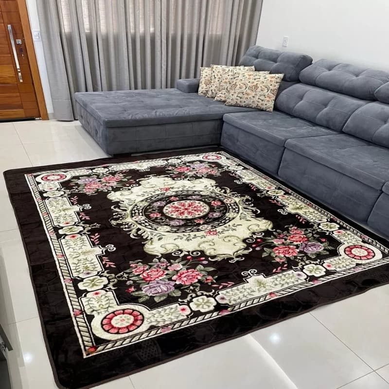 Tapete sala 2.00x2.40 aveludado  estampado indiano floral  antiderrapante antialérgico promoção