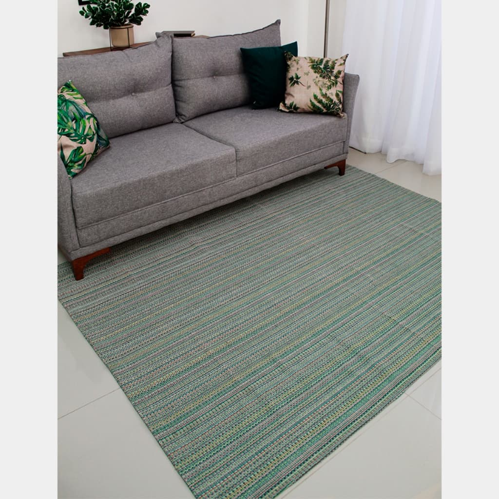 Tapete Sala Algodão Verde Musgo 2,00m x 1,40m Antiderrapante Artesanal Sem Pelo Colorido