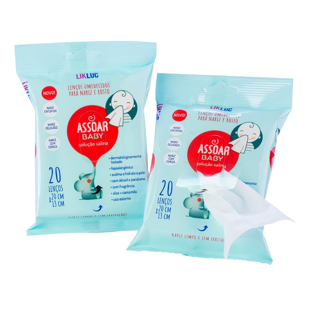 Kit com 2 Assoar Baby - Lenço Umedecido para nariz e rosto  - Likluc