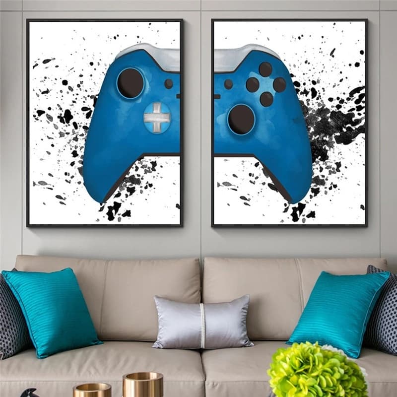 conjunto dois quadros controle video game