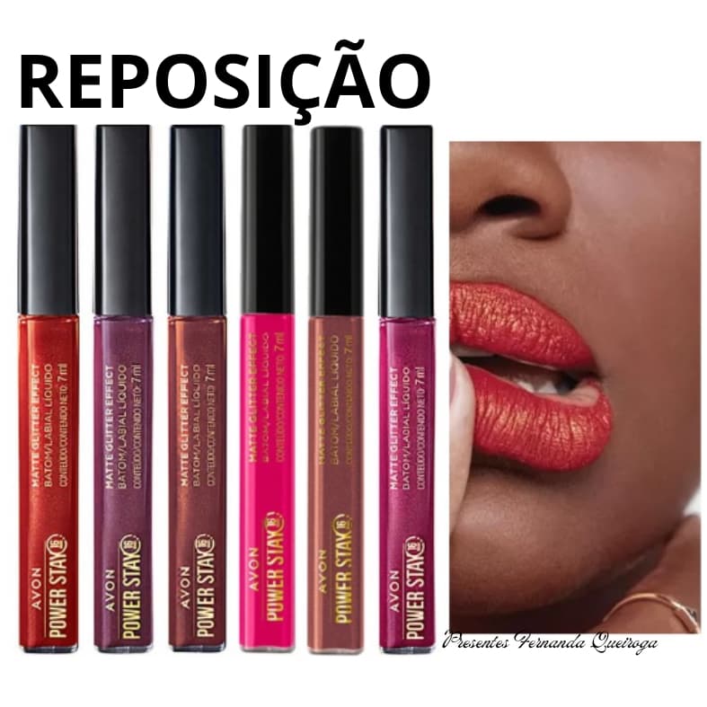 Batom Liquido Matte Glitter Effect Avon Power Stay 7ml - Escolha