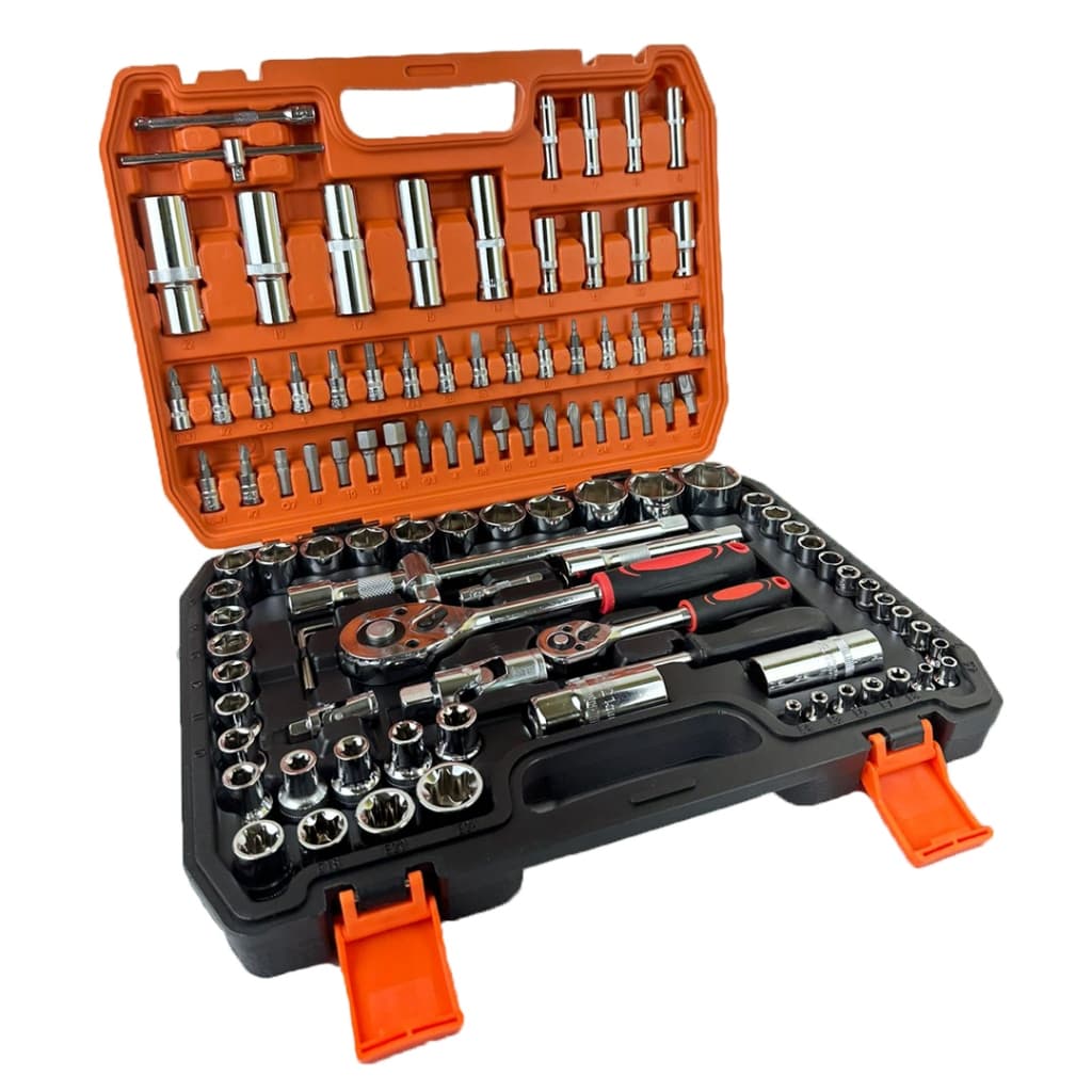 Jogo de Soquetes 108 Peças Aço Cromo Vanadium Catraca Reversível 1/2 e 1/4 Vários Encaixes 4mm a 32mm ENVIO IMEDIATO