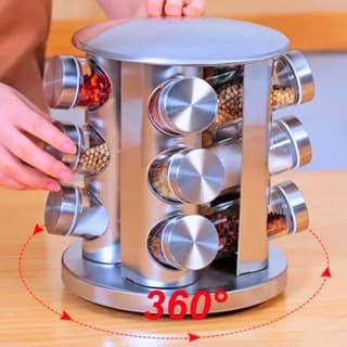 KiT Condimentos Porta Tempero 12 Potes Inox Giratório Produto de Qualidade