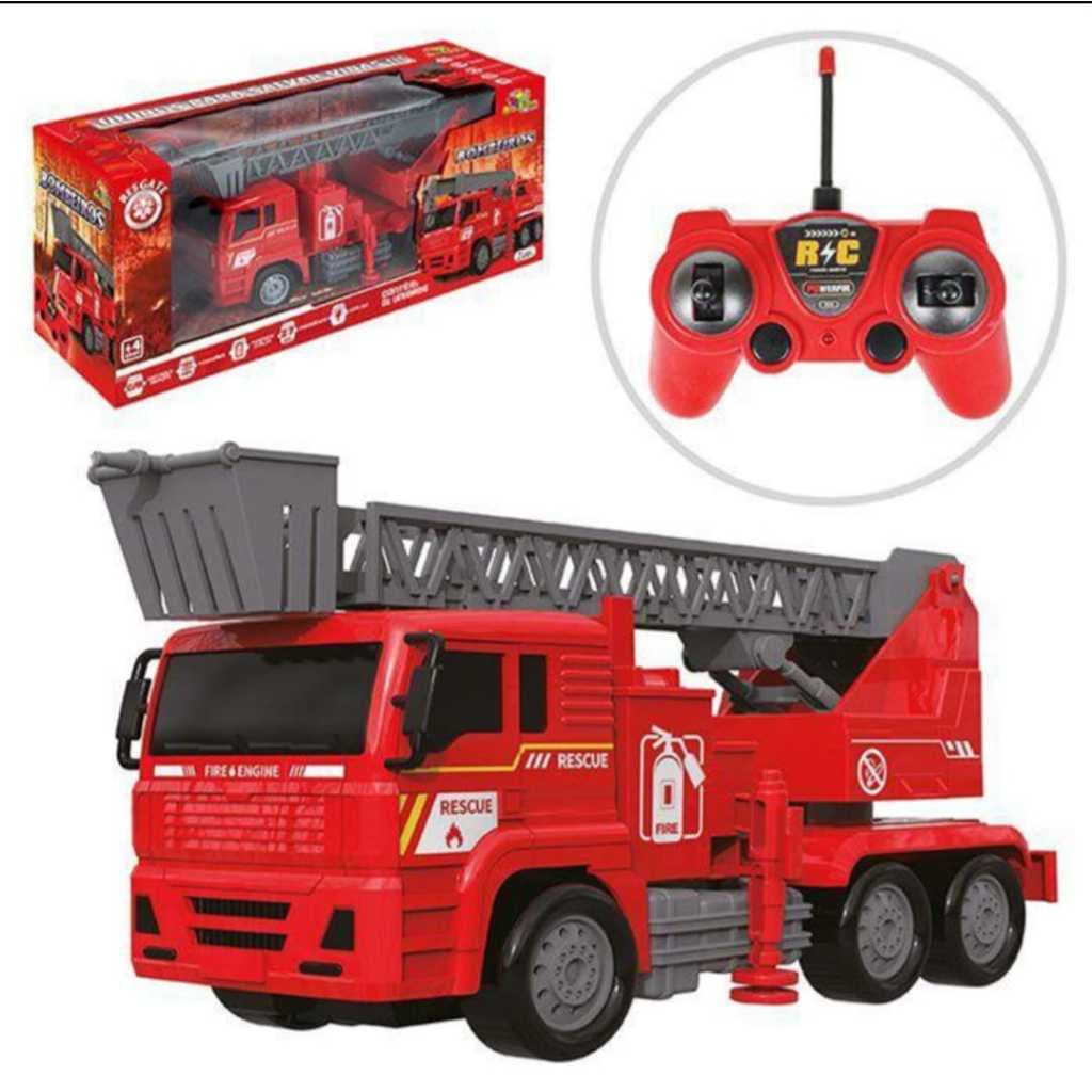 Brinquedo Criança Caminhão de Bombeiros Carrinho de Controle Remoto Acende Farol Levanta o Guindaste