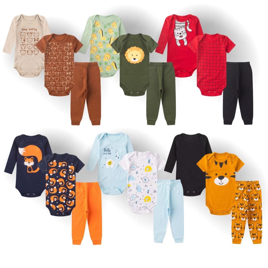 Kit 15 body bebê manga curta longa calça menino menina roupa bebe infantil 5 kit