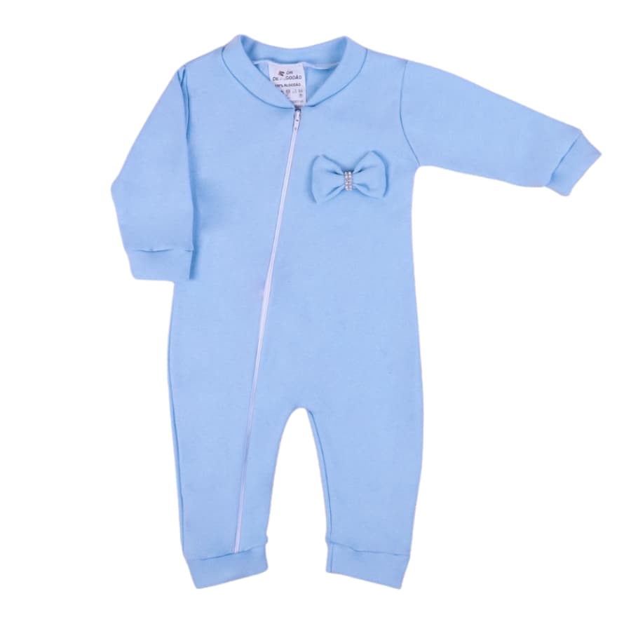 Macacão para Bebe com Ziper / Macacao Azul Bebê - Detalhe Lacinhos - Roupas Infantil Menina e Menino