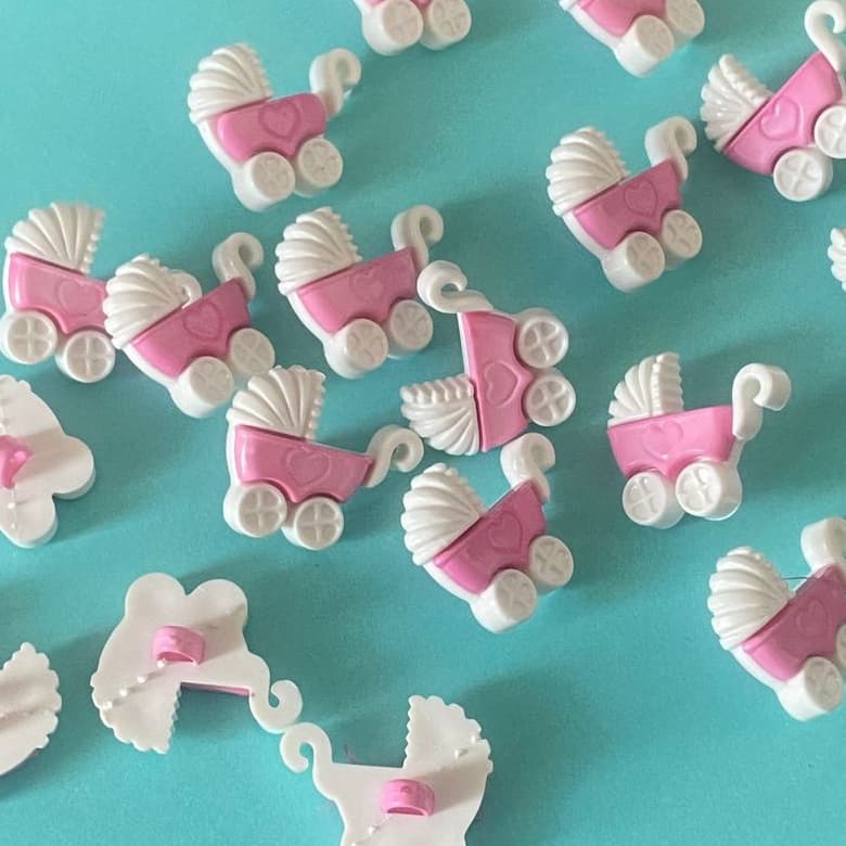 28 Aplique Pingente De Carrinho De Bebê Para Chá De Bebê Rosa Com Branco