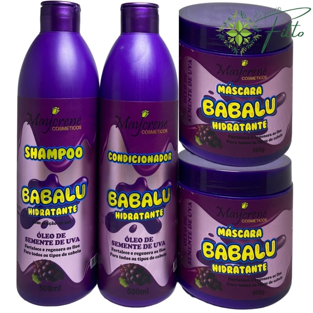 Kit Babalu Hidratante Uva ( Shampoo, condicionador e 2 mascaras) 500gr Maycrene