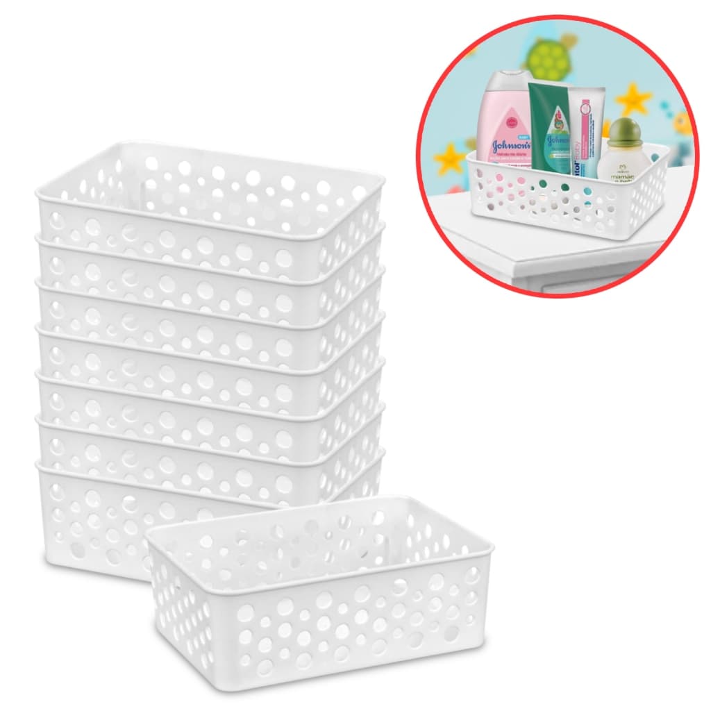 Kit 2 até 8 Cesto Organizador Multiuso P 19x13 Branco Armário Lavanderia Banheiro Gaveta Usual