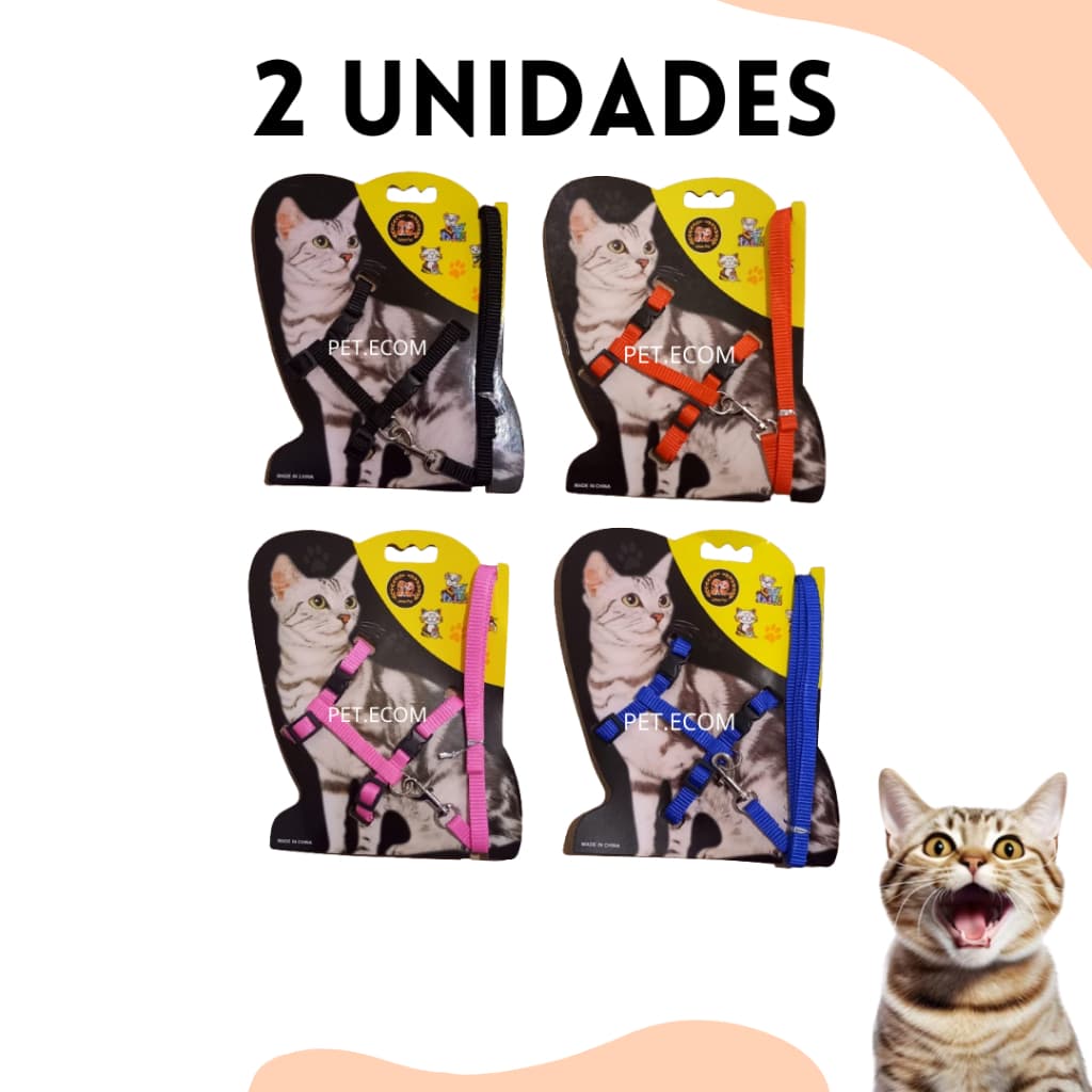 2 Unidades Coleira Peitoral com Guia para Gatos Pet shop peitoral americano Pequeno Porte