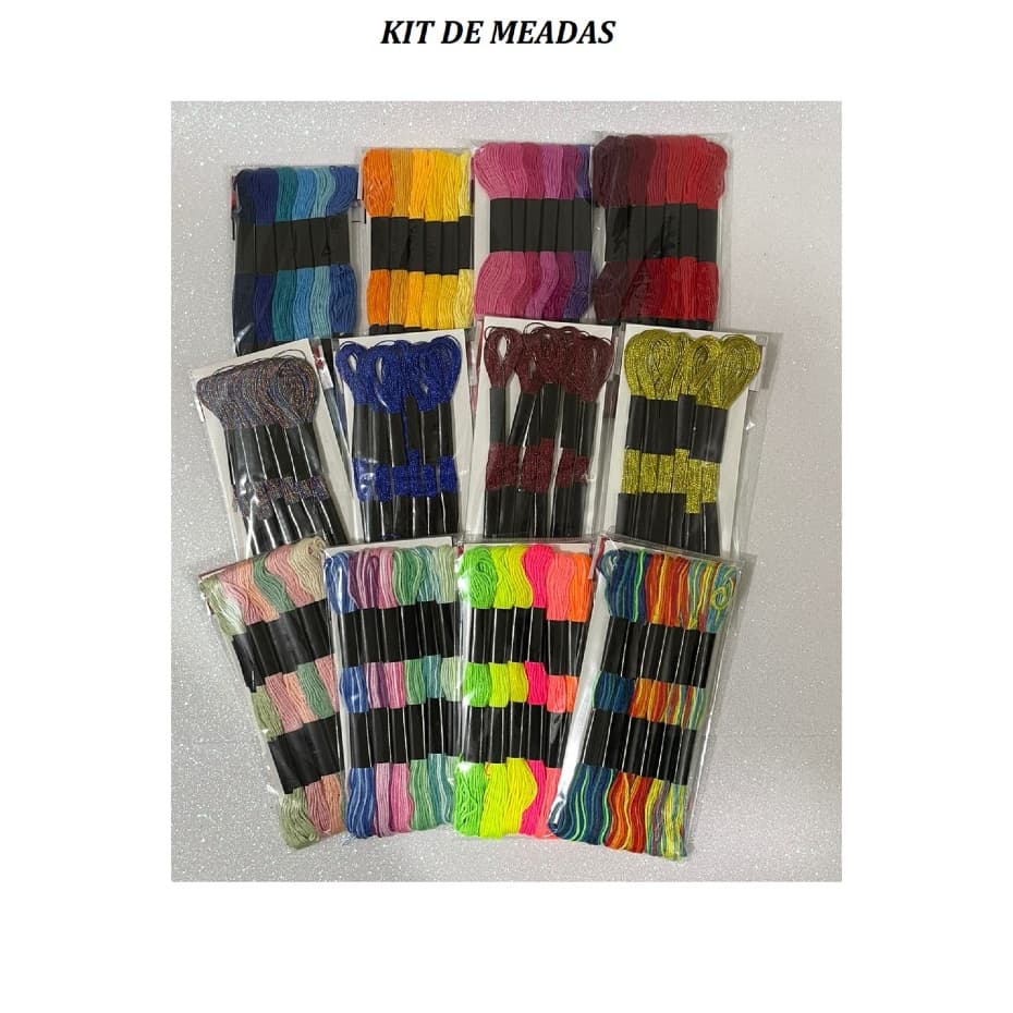 kit Linhas Meadas Para Bordar 06un 8mts 100% algodão Ponto Cruz - Degradê, Neon, Candy e Metálicas
