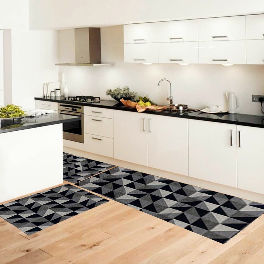Jogo de Tapete Porta e Passadeira Emborrachada Antiderrapante Cozinha - Sala - Banheiro - Jogo Tapete 65x45cm Porta capacho e Passadeira 45x135cm - Varias Estampas